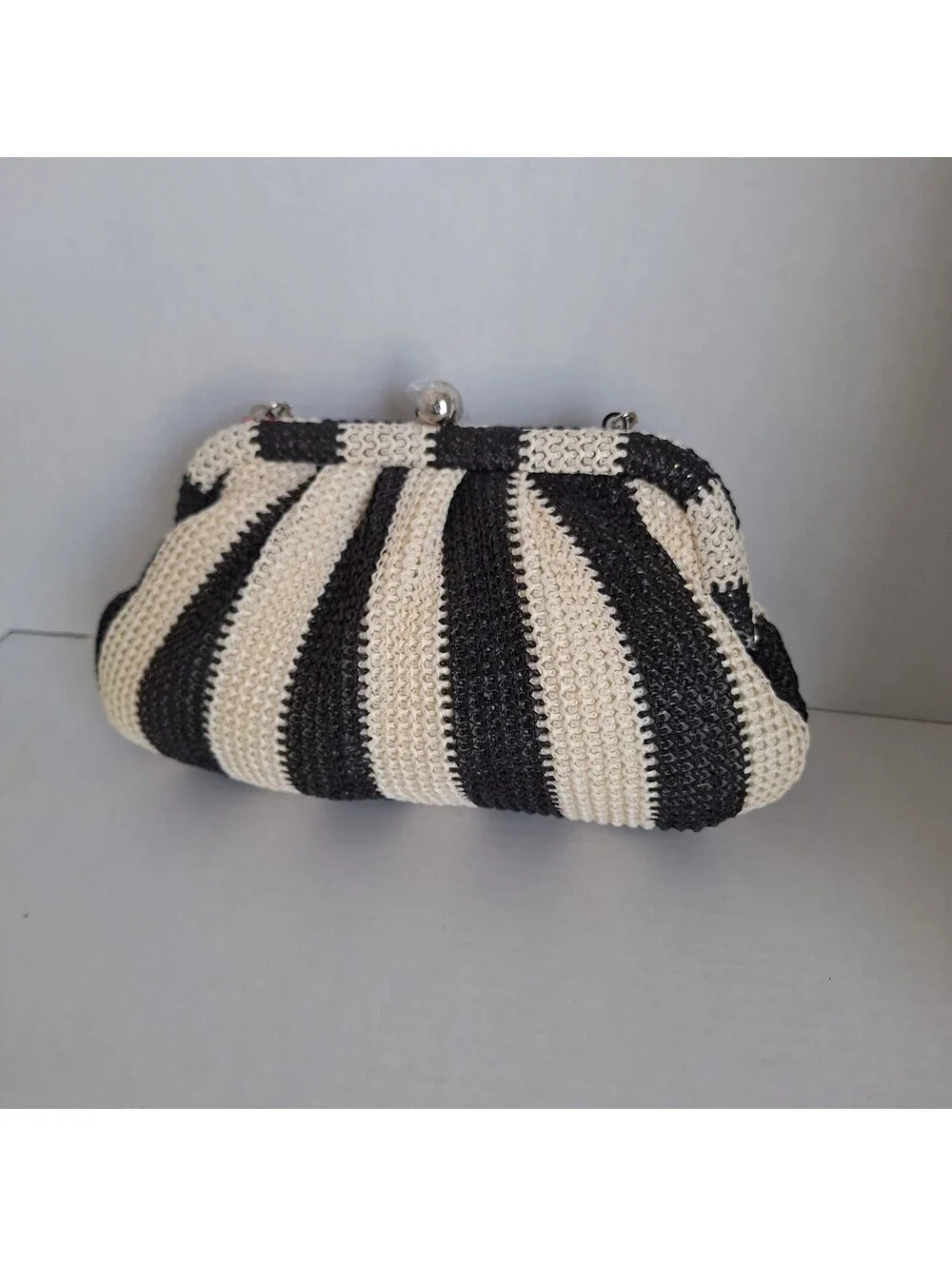 NWT Isaac Mizrahi Striped Woven Clutch Chain Strap Crossbody Bag